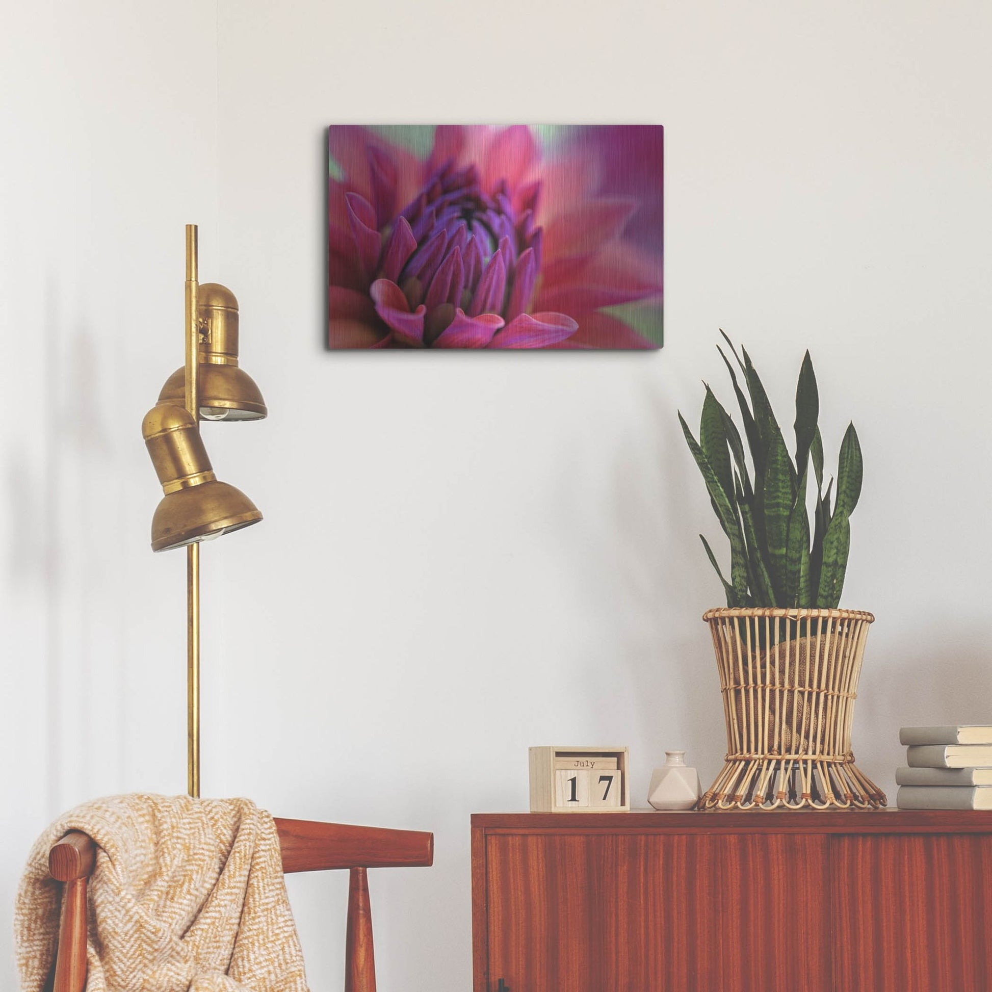 Luxe Metal Art 'Dahlia Centre Pink Purple' by Cora Niele, Metal Wall Art,24x16