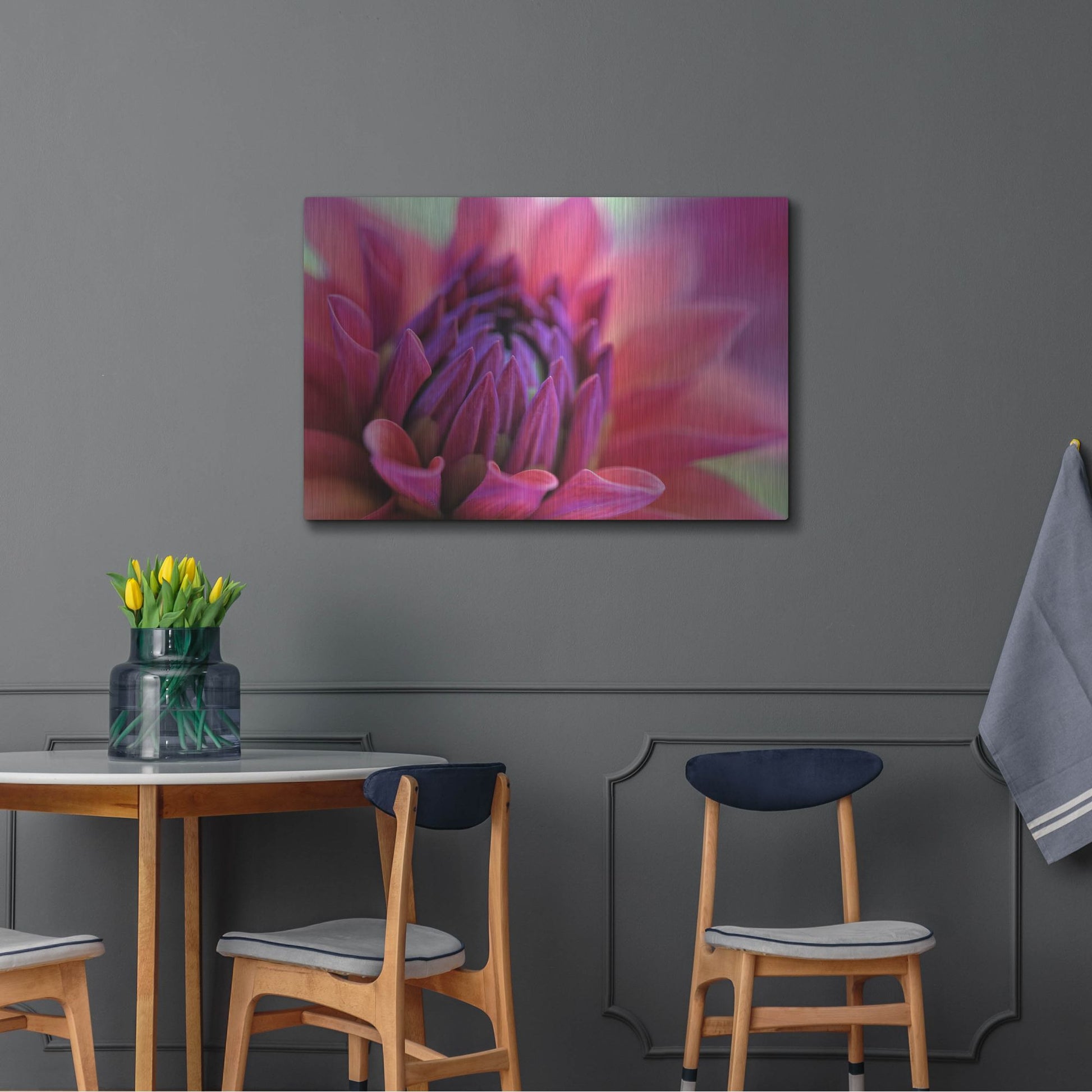 Luxe Metal Art 'Dahlia Centre Pink Purple' by Cora Niele, Metal Wall Art,36x24