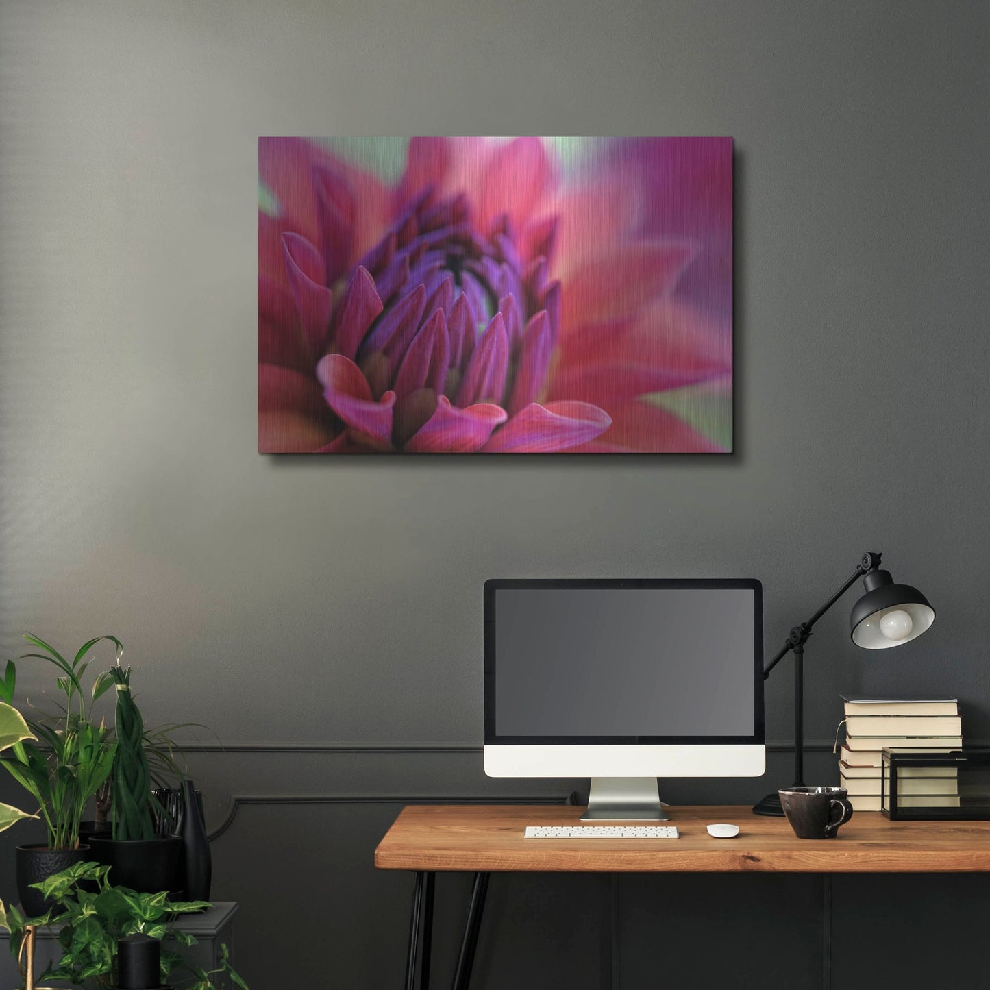 Luxe Metal Art 'Dahlia Centre Pink Purple' by Cora Niele, Metal Wall Art,36x24