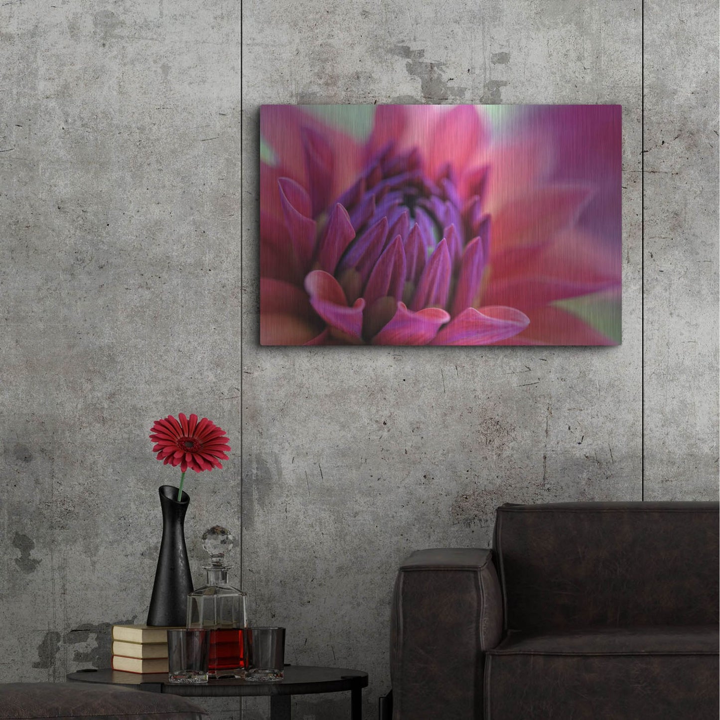 Luxe Metal Art 'Dahlia Centre Pink Purple' by Cora Niele, Metal Wall Art,36x24