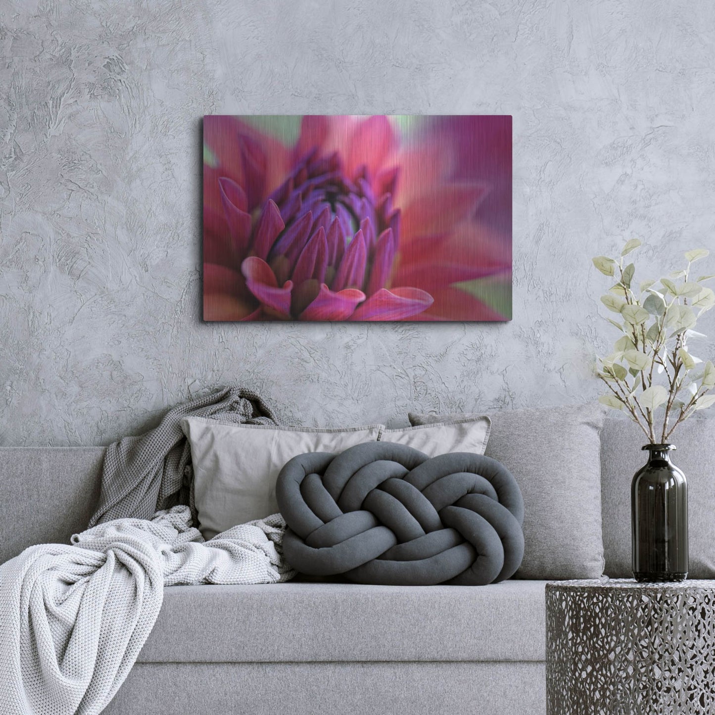 Luxe Metal Art 'Dahlia Centre Pink Purple' by Cora Niele, Metal Wall Art,36x24