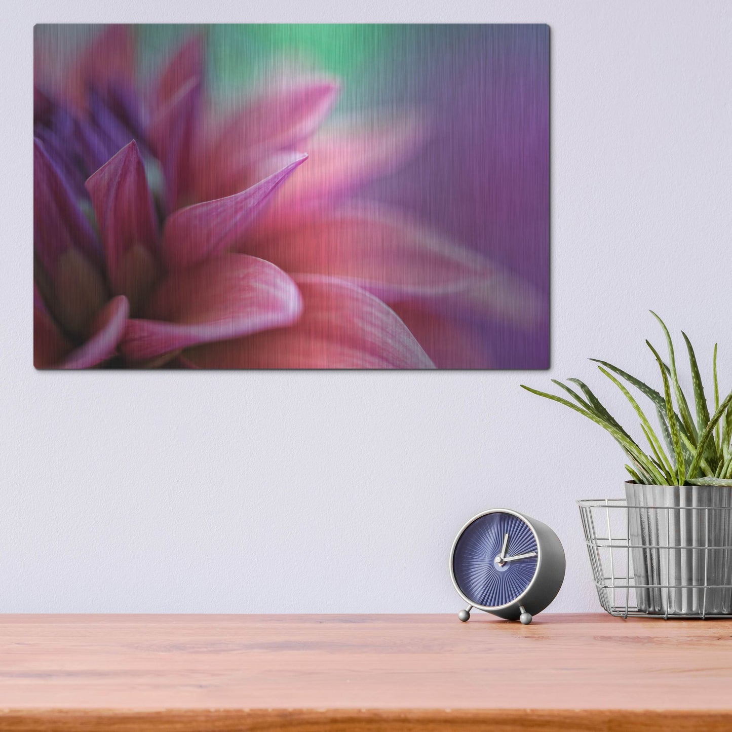 Luxe Metal Art 'Dahlia Petals Pink Purple' by Cora Niele, Metal Wall Art,16x12
