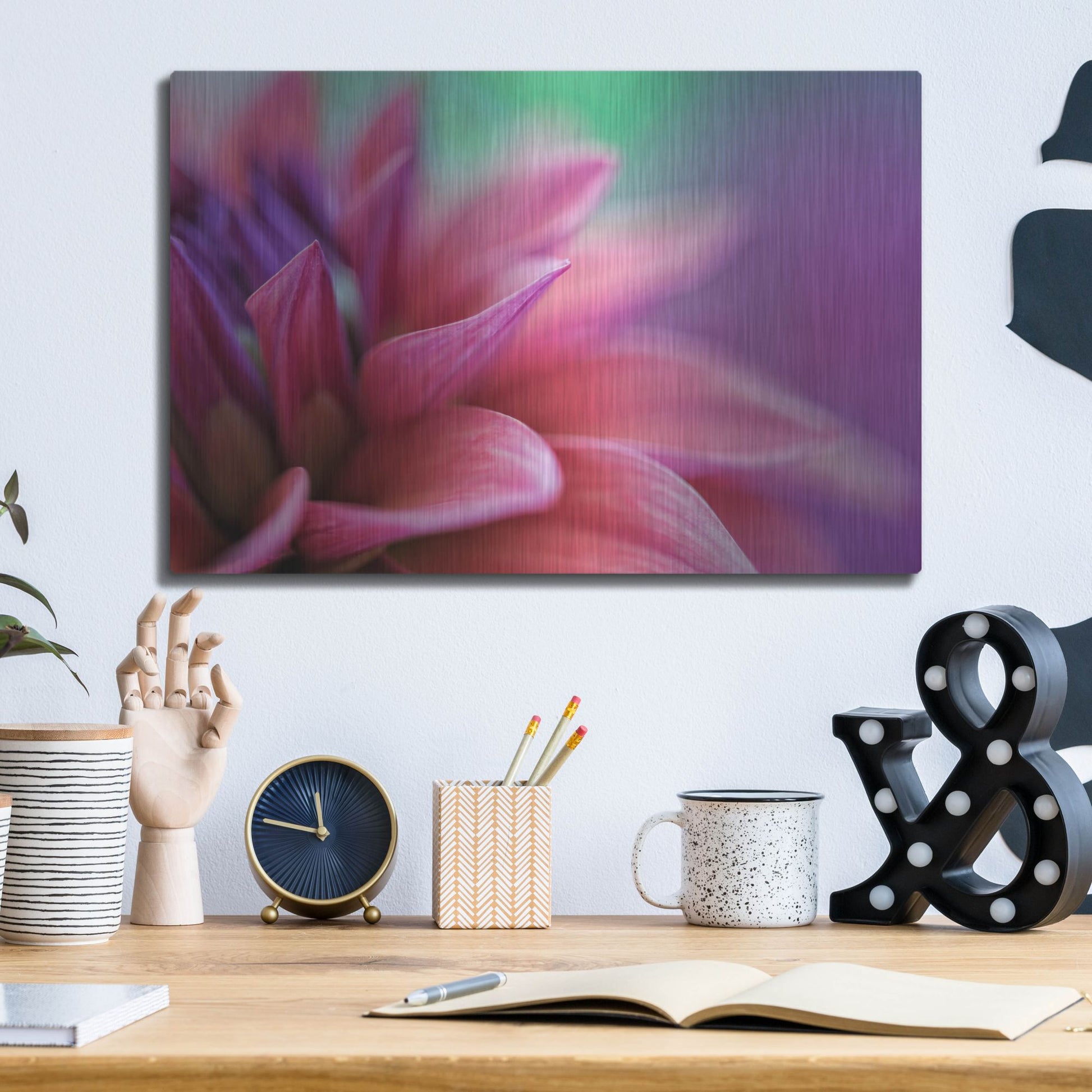 Luxe Metal Art 'Dahlia Petals Pink Purple' by Cora Niele, Metal Wall Art,16x12