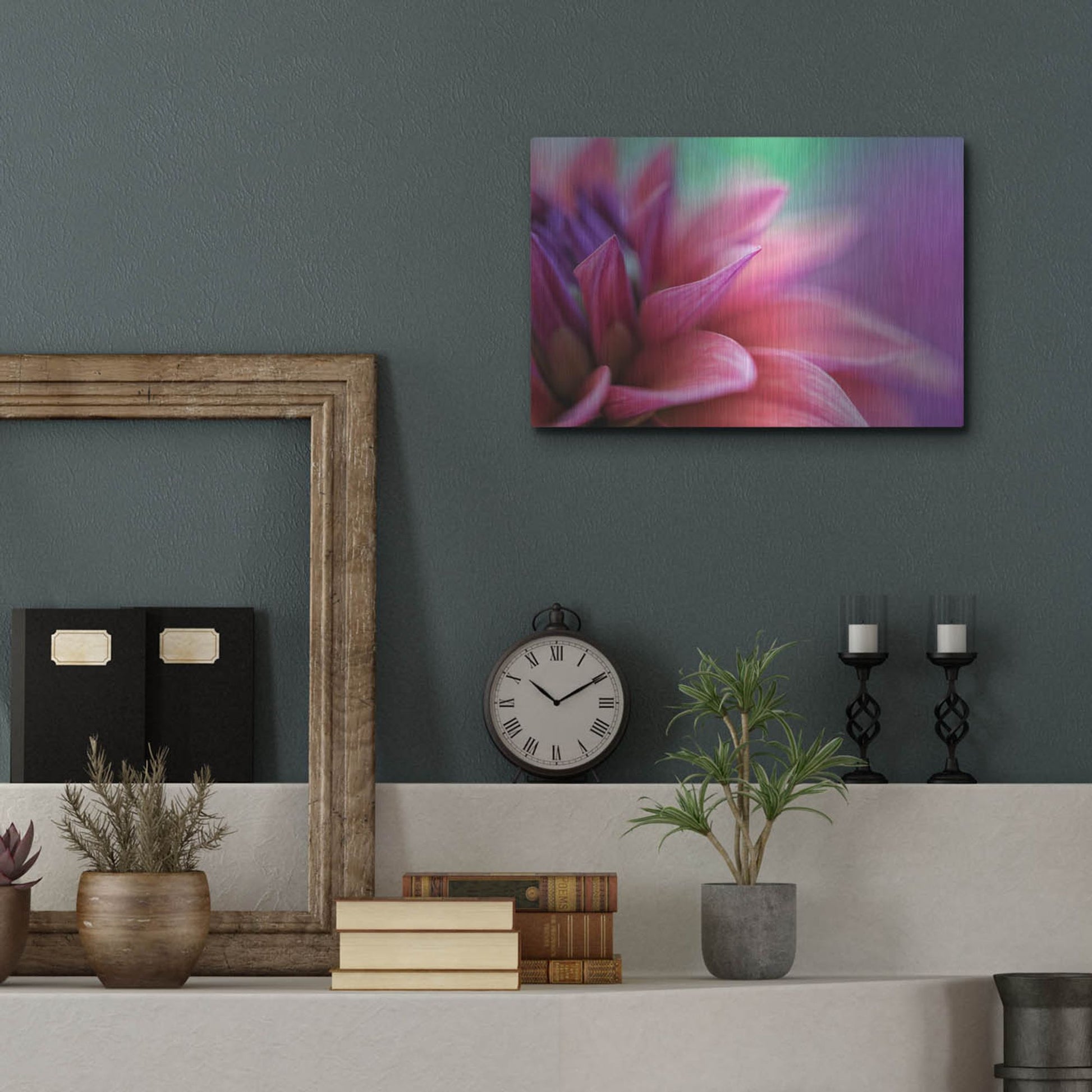 Luxe Metal Art 'Dahlia Petals Pink Purple' by Cora Niele, Metal Wall Art,16x12