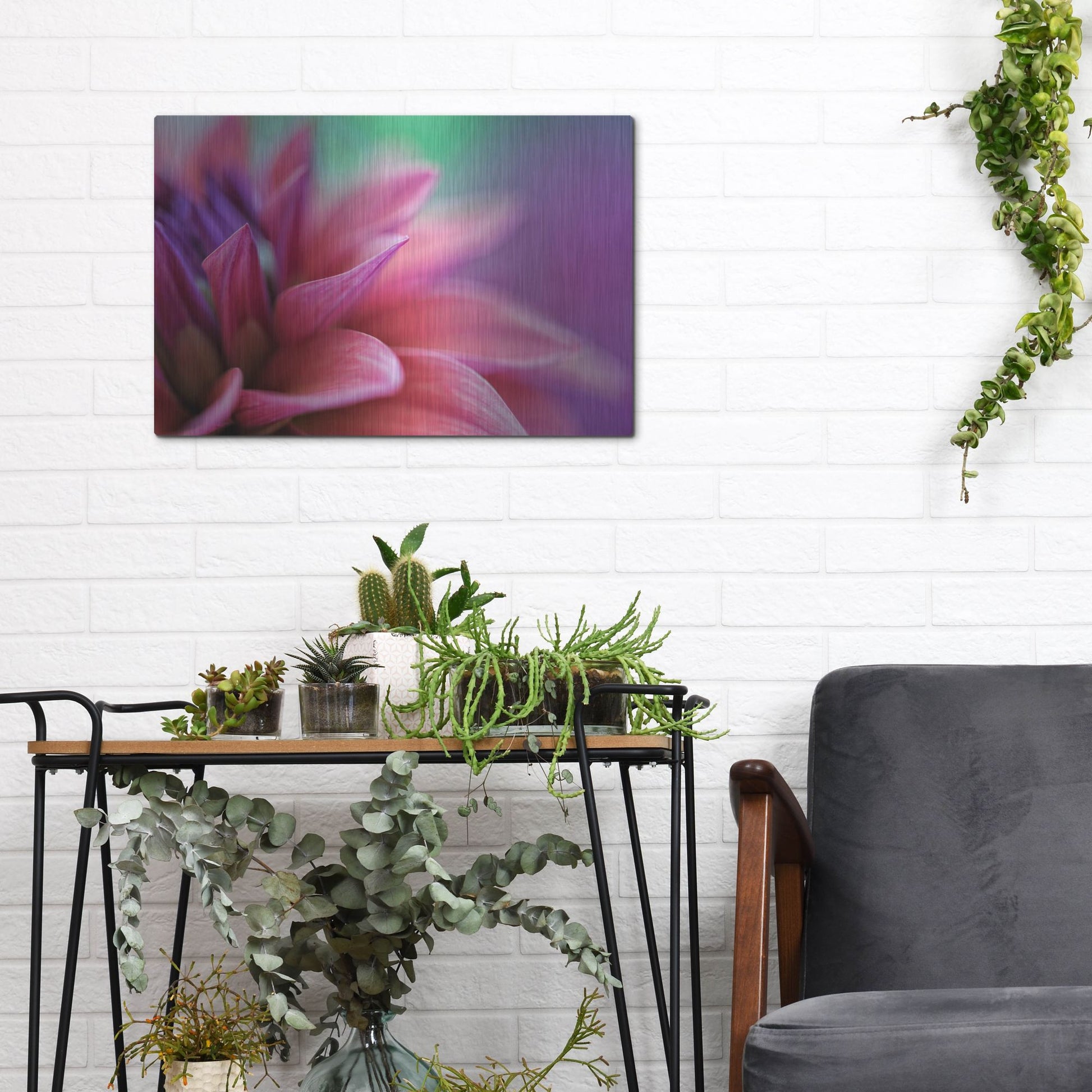 Luxe Metal Art 'Dahlia Petals Pink Purple' by Cora Niele, Metal Wall Art,16x12
