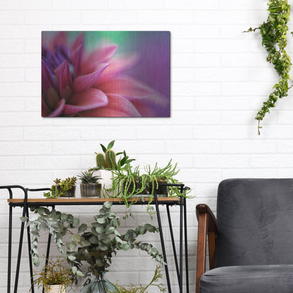 Luxe Metal Art 'Dahlia Petals Pink Purple' by Cora Niele, Metal Wall Art,16x12