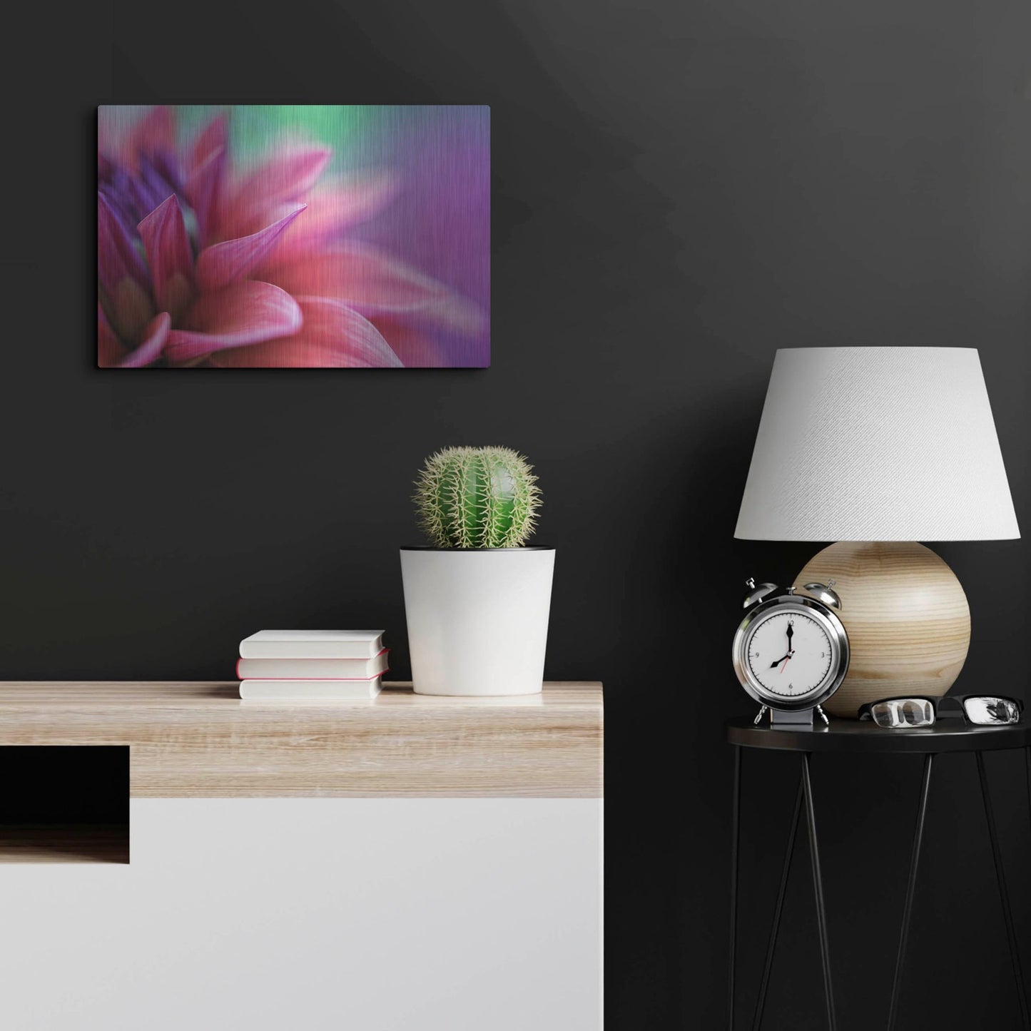 Luxe Metal Art 'Dahlia Petals Pink Purple' by Cora Niele, Metal Wall Art,24x16