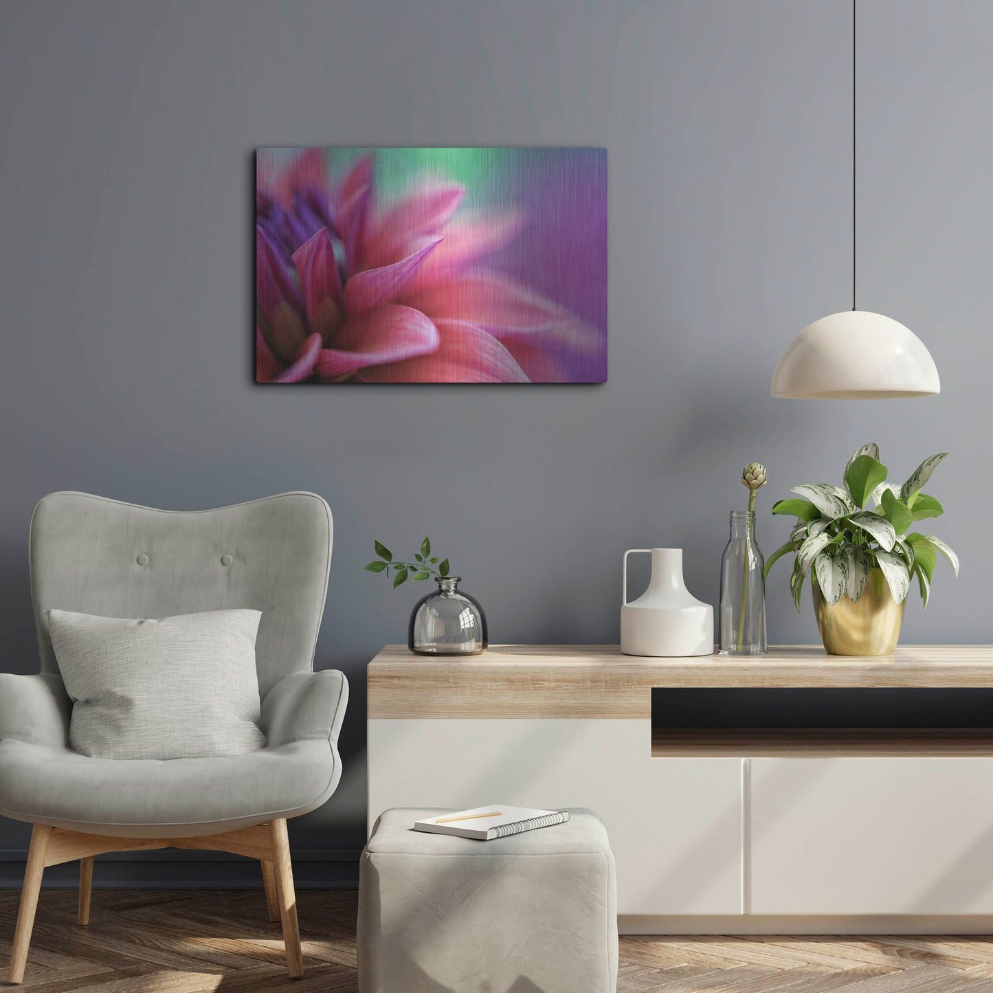 Luxe Metal Art 'Dahlia Petals Pink Purple' by Cora Niele, Metal Wall Art,24x16
