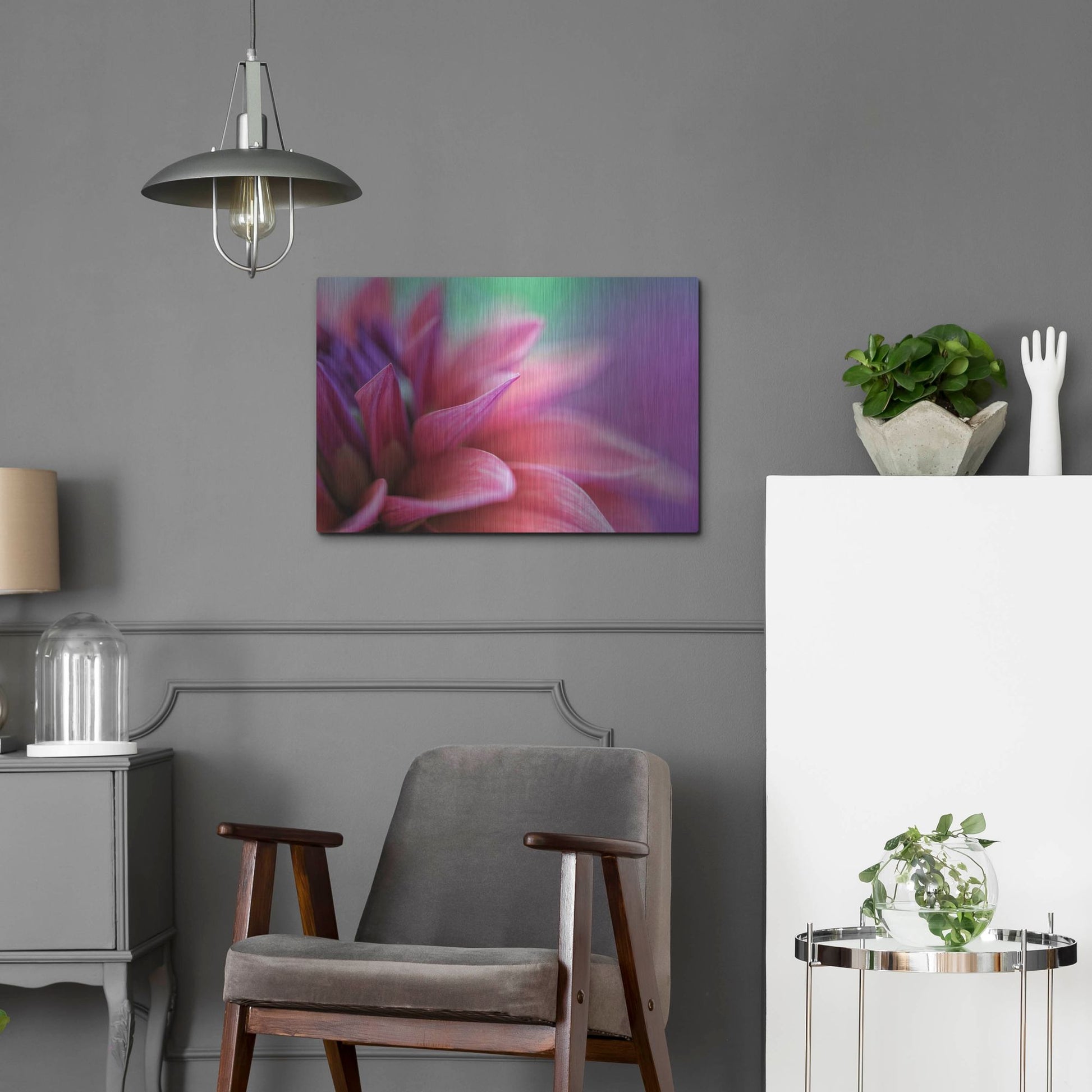 Luxe Metal Art 'Dahlia Petals Pink Purple' by Cora Niele, Metal Wall Art,24x16