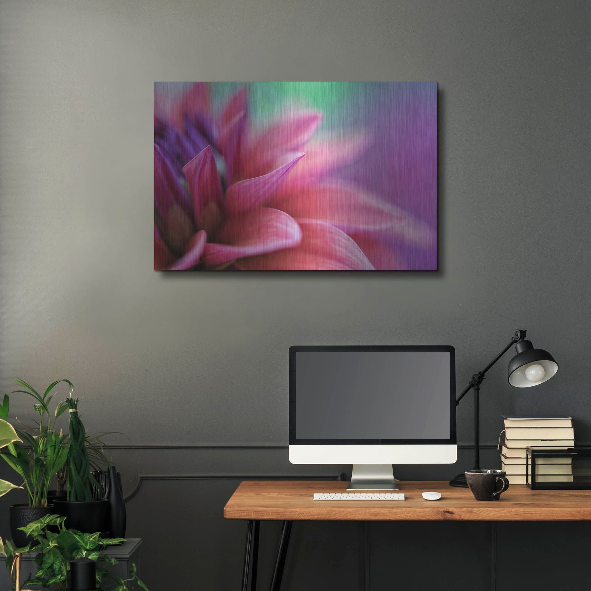 Luxe Metal Art 'Dahlia Petals Pink Purple' by Cora Niele, Metal Wall Art,36x24