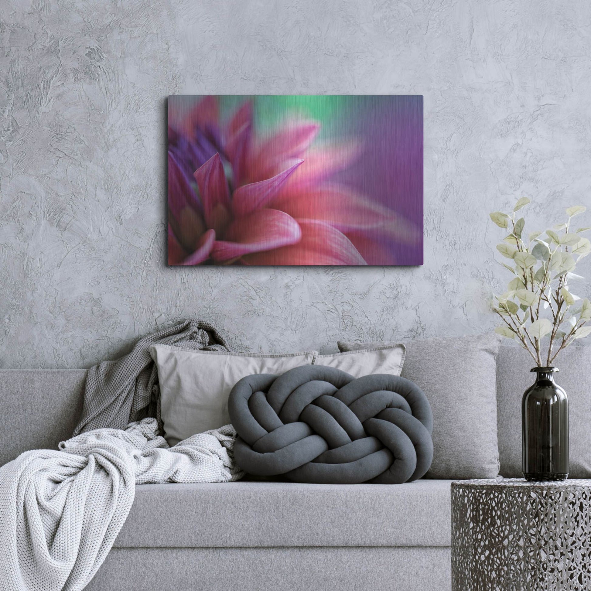 Luxe Metal Art 'Dahlia Petals Pink Purple' by Cora Niele, Metal Wall Art,36x24
