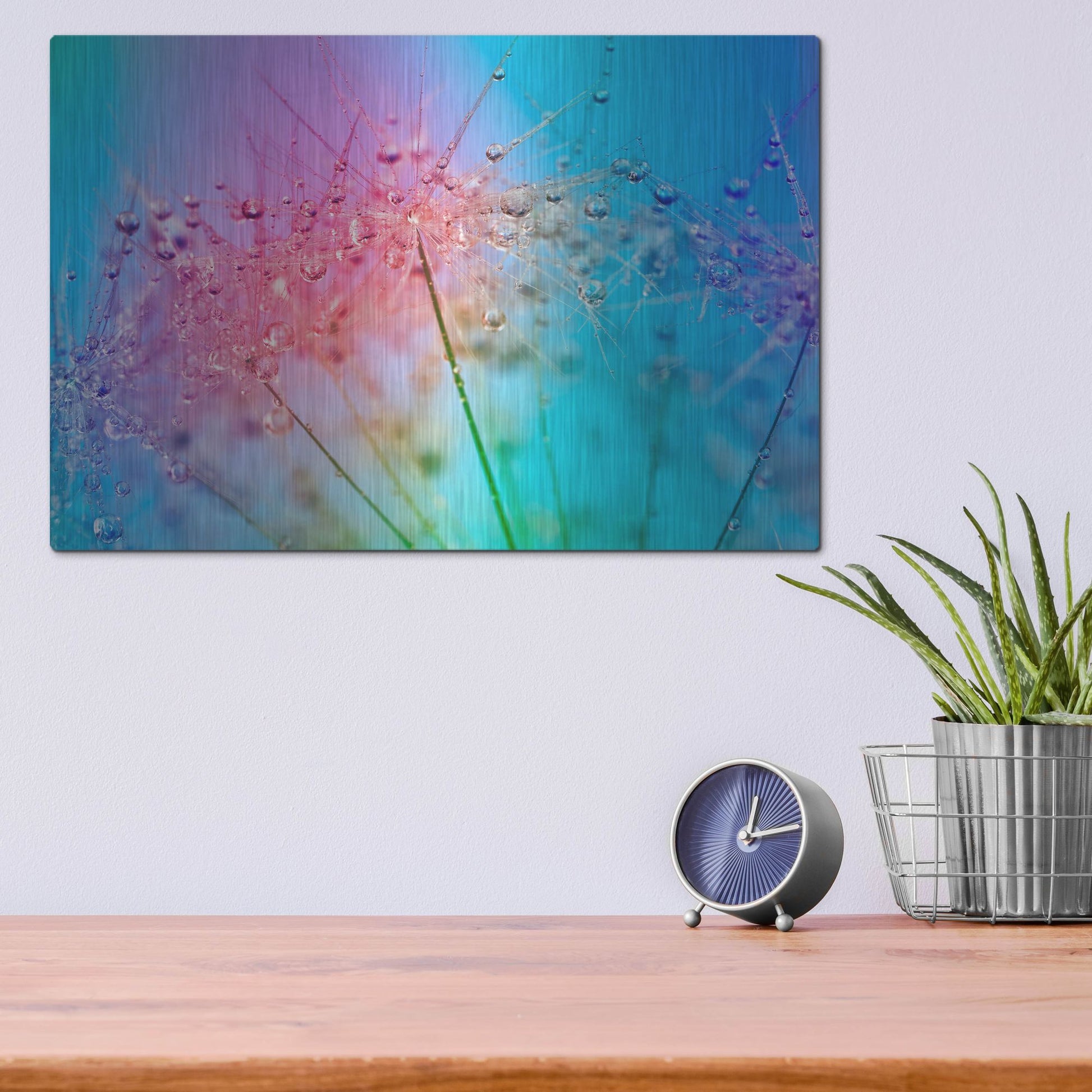 Luxe Metal Art 'Rainbow Droplets' by Cora Niele, Metal Wall Art,16x12