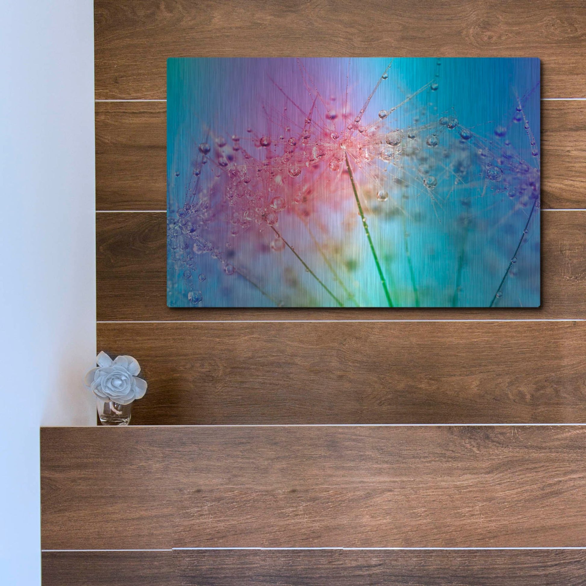 Luxe Metal Art 'Rainbow Droplets' by Cora Niele, Metal Wall Art,16x12