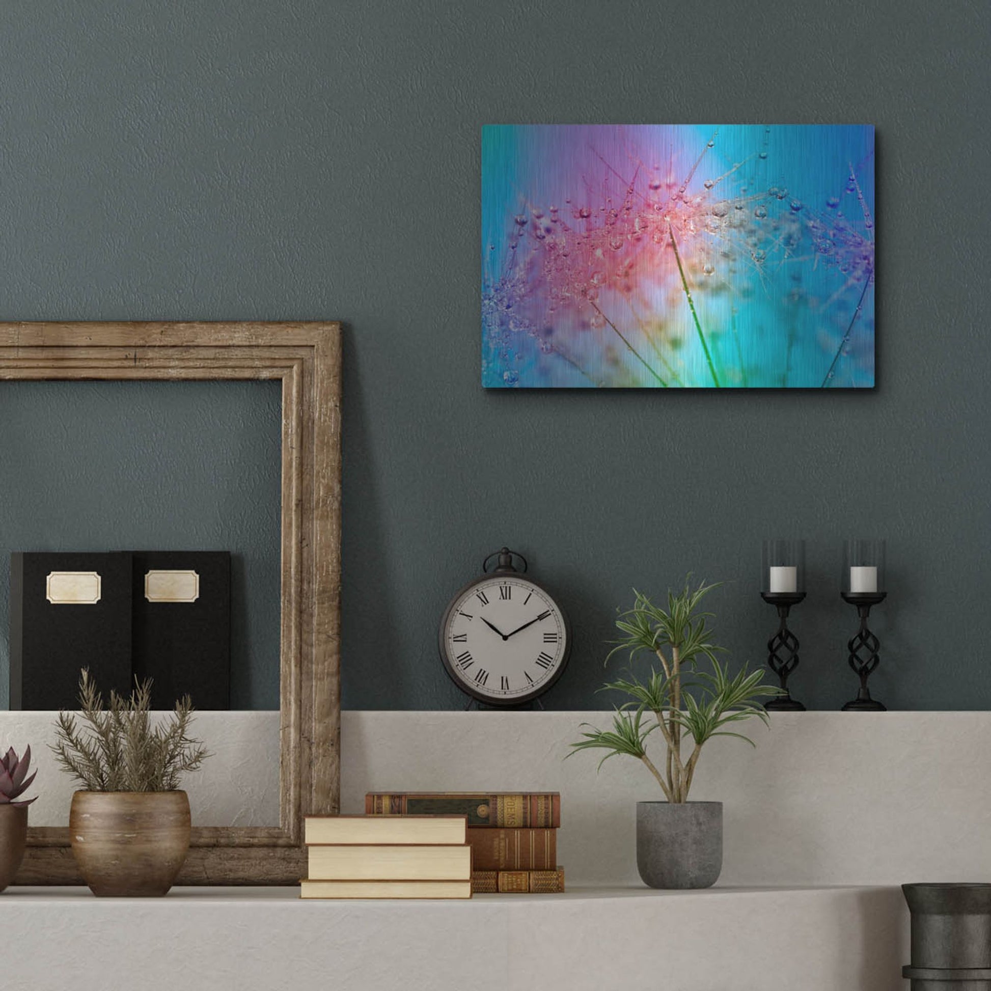 Luxe Metal Art 'Rainbow Droplets' by Cora Niele, Metal Wall Art,16x12