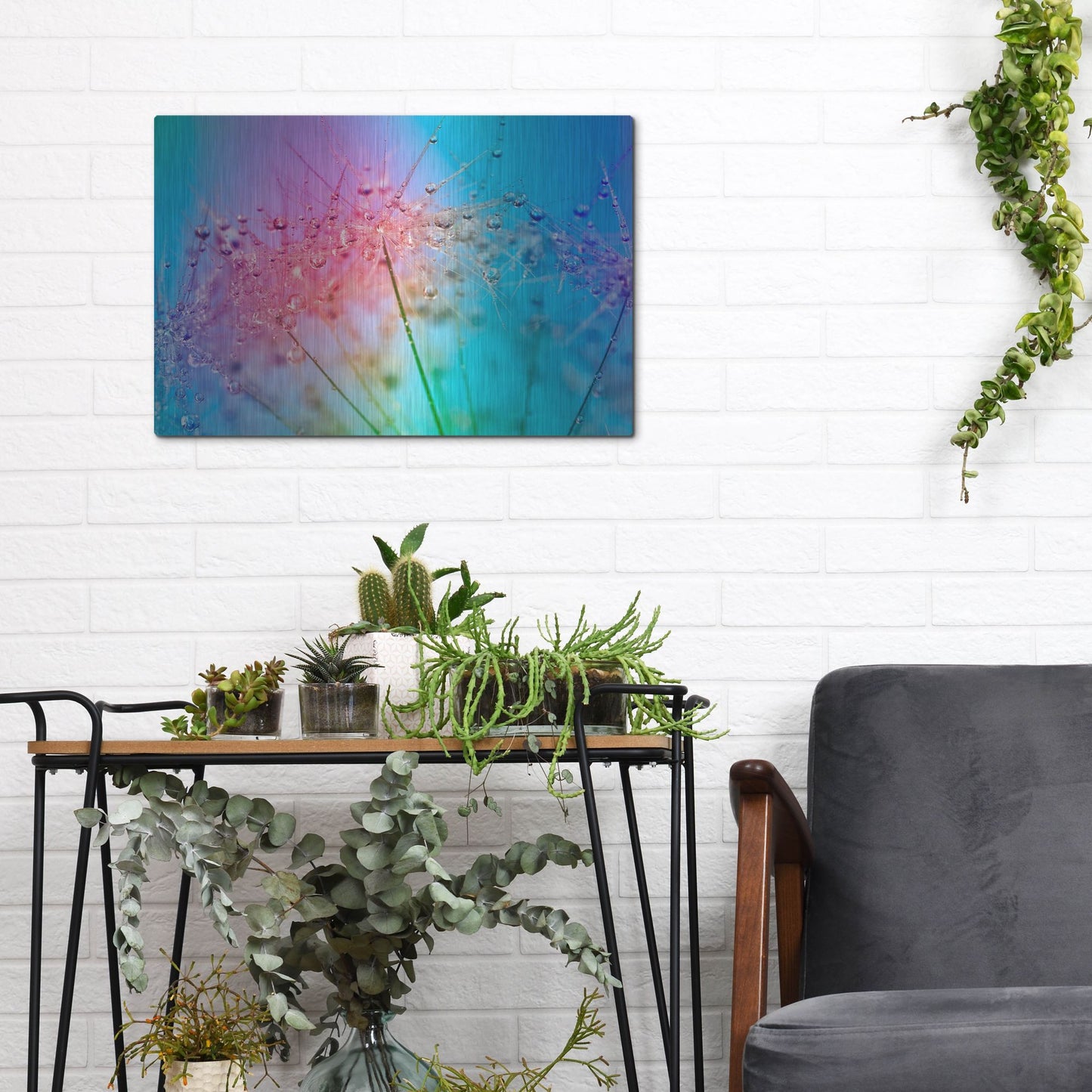 Luxe Metal Art 'Rainbow Droplets' by Cora Niele, Metal Wall Art,16x12