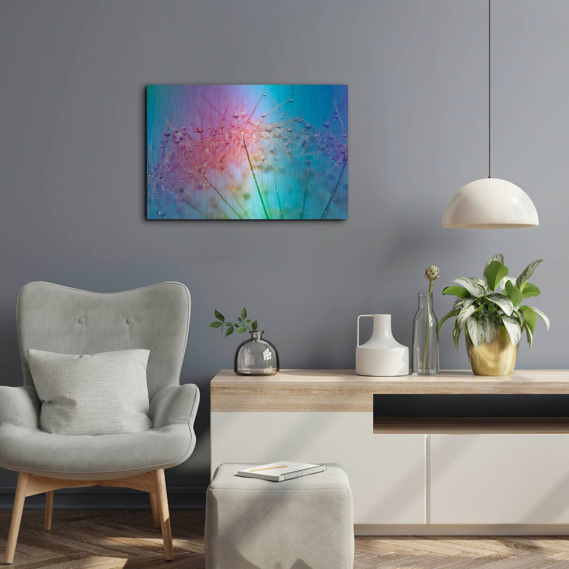 Luxe Metal Art 'Rainbow Droplets' by Cora Niele, Metal Wall Art,24x16