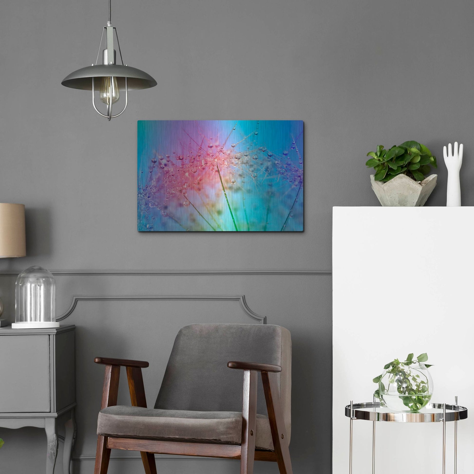 Luxe Metal Art 'Rainbow Droplets' by Cora Niele, Metal Wall Art,24x16