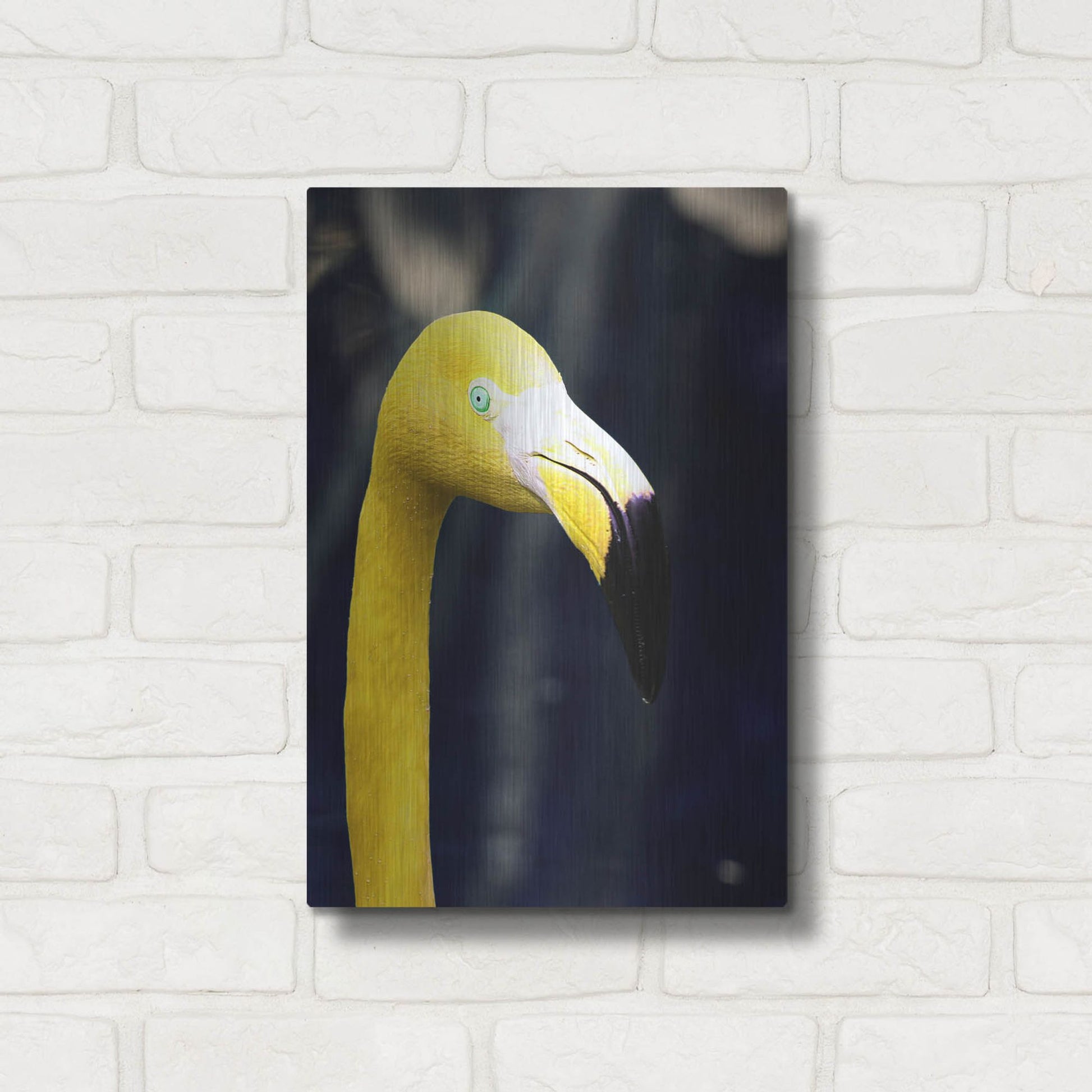 Luxe Metal Art 'Yellow Flamingo' by Dana Brett Munach, Metal Wall Art,12x16