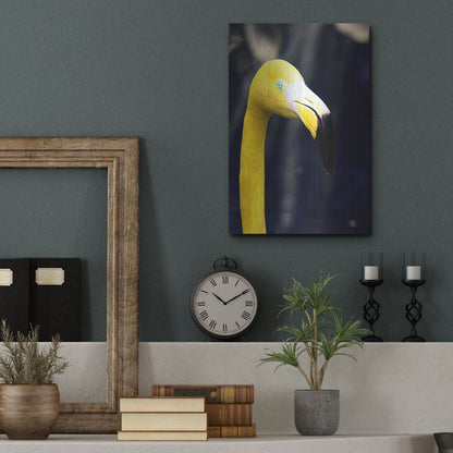 Luxe Metal Art 'Yellow Flamingo' by Dana Brett Munach, Metal Wall Art,12x16