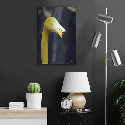 Luxe Metal Art 'Yellow Flamingo' by Dana Brett Munach, Metal Wall Art,16x24