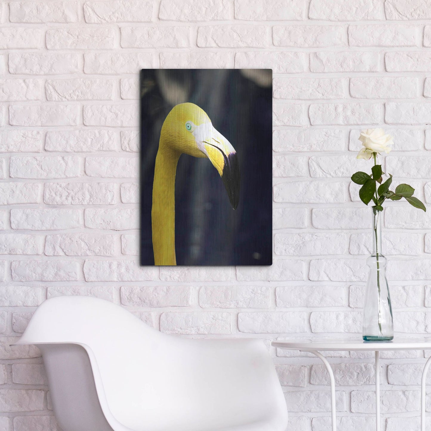 Luxe Metal Art 'Yellow Flamingo' by Dana Brett Munach, Metal Wall Art,16x24