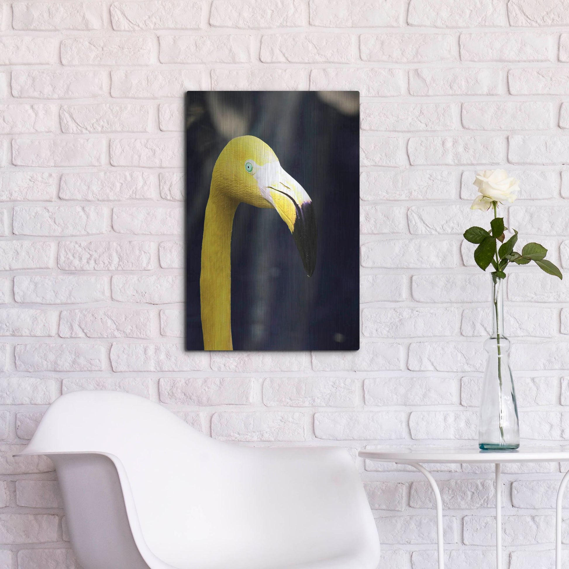 Luxe Metal Art 'Yellow Flamingo' by Dana Brett Munach, Metal Wall Art,16x24