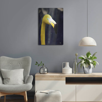 Luxe Metal Art 'Yellow Flamingo' by Dana Brett Munach, Metal Wall Art,16x24
