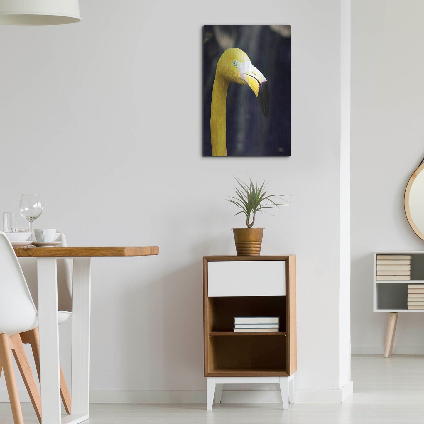 Luxe Metal Art 'Yellow Flamingo' by Dana Brett Munach, Metal Wall Art,16x24