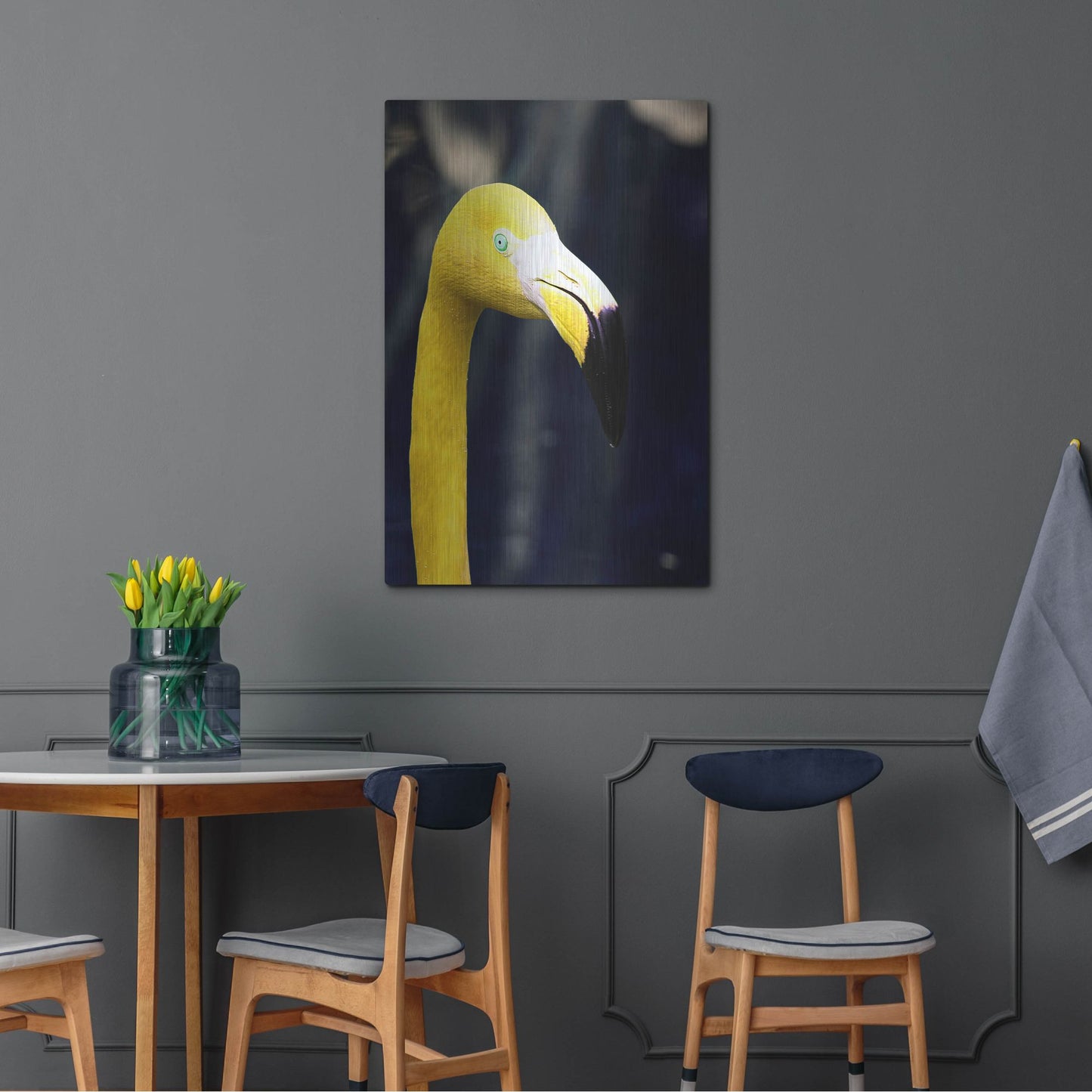 Luxe Metal Art 'Yellow Flamingo' by Dana Brett Munach, Metal Wall Art,24x36