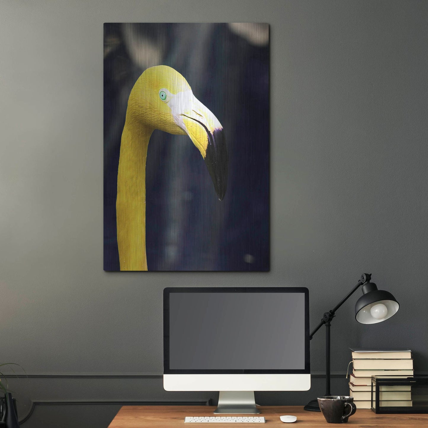 Luxe Metal Art 'Yellow Flamingo' by Dana Brett Munach, Metal Wall Art,24x36