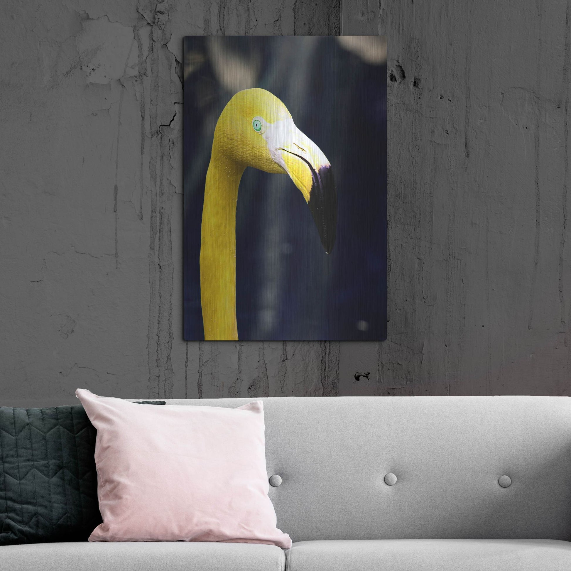 Luxe Metal Art 'Yellow Flamingo' by Dana Brett Munach, Metal Wall Art,24x36