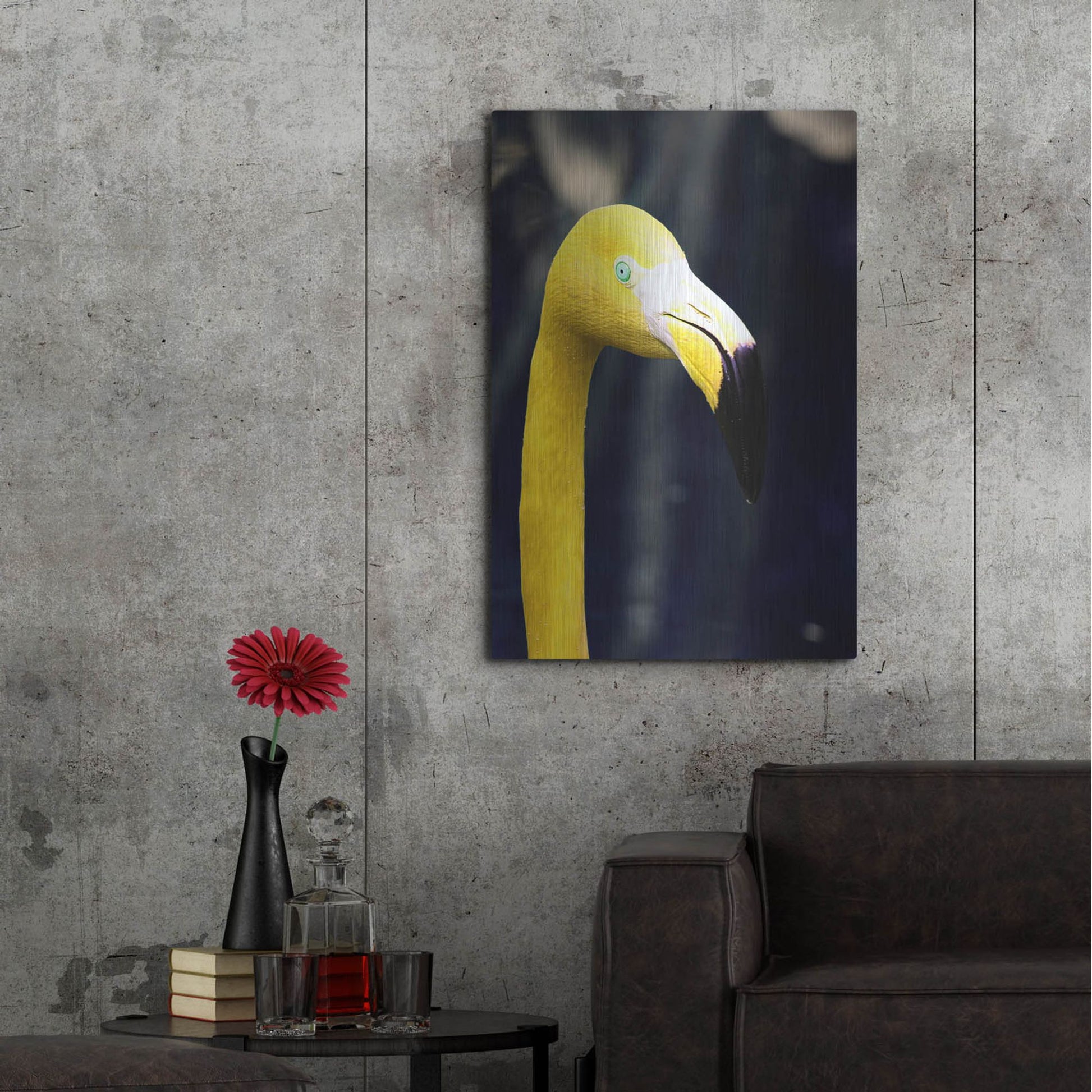 Luxe Metal Art 'Yellow Flamingo' by Dana Brett Munach, Metal Wall Art,24x36