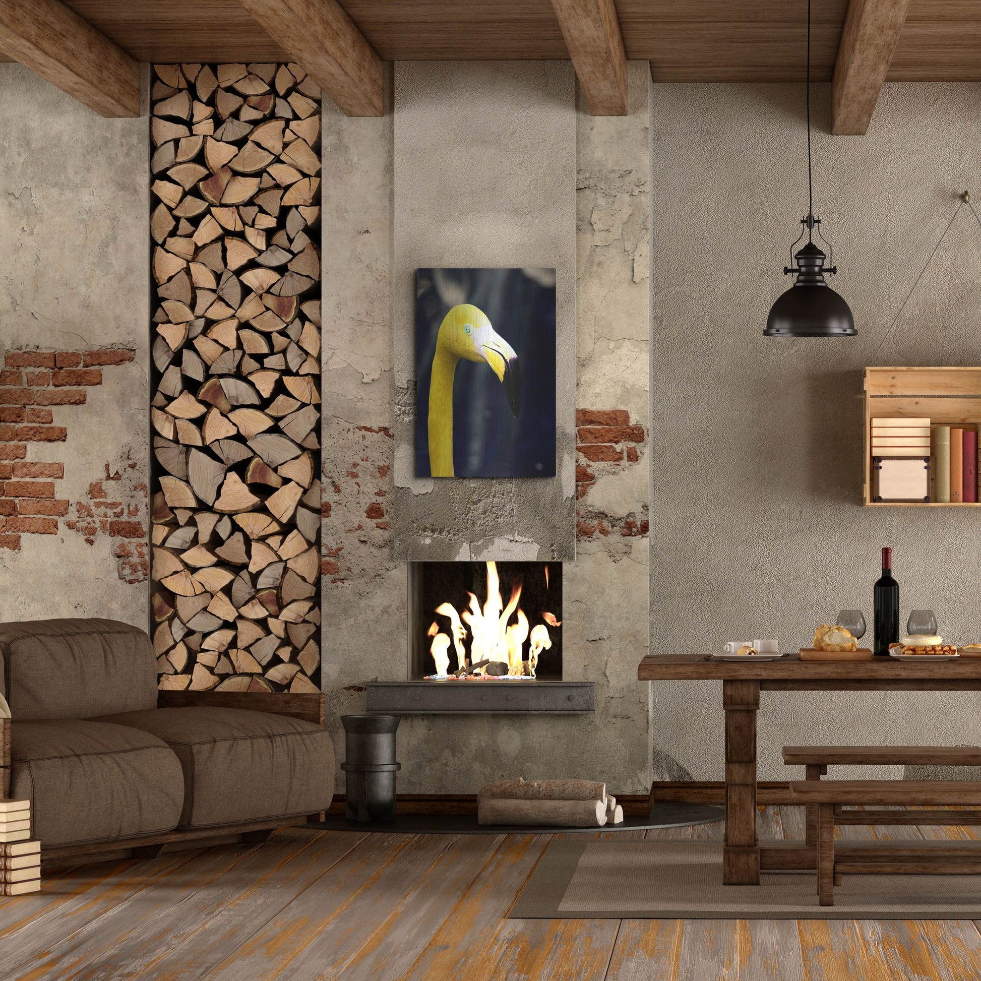 Luxe Metal Art 'Yellow Flamingo' by Dana Brett Munach, Metal Wall Art,24x36