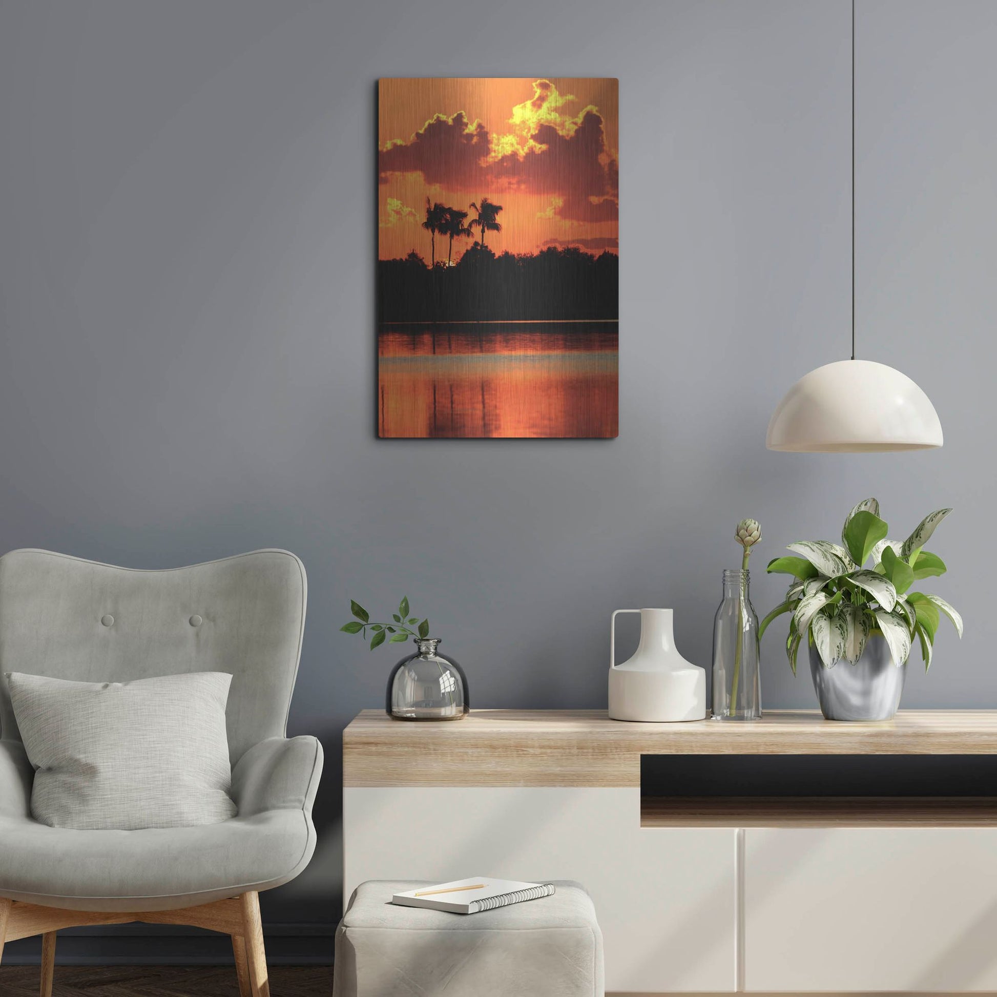 Luxe Metal Art 'Red Sky At Night' by Dana Brett Munach, Metal Wall Art,16x24