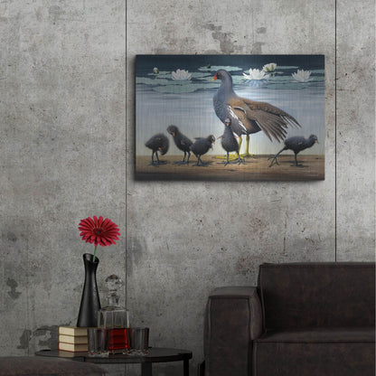 Luxe Metal Art 'Common Gallinule With Chicken And Water-Lilies' by Harro Maass, Metal Wall Art,36x24