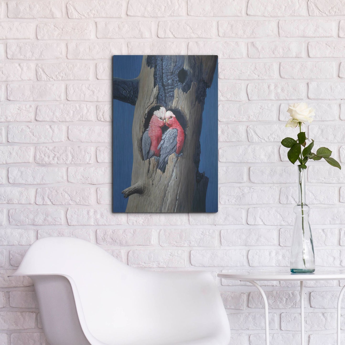 Luxe Metal Art 'Rosa Kakadu' by Harro Maass, Metal Wall Art,16x24