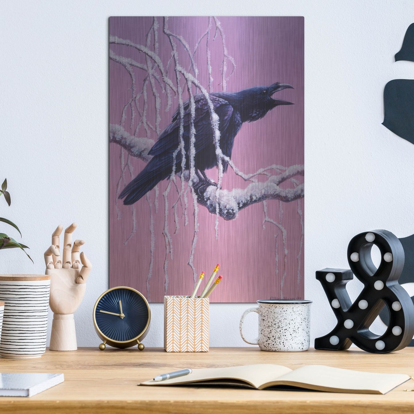 Luxe Metal Art 'Raven' by Harro Maass, Metal Wall Art,12x16