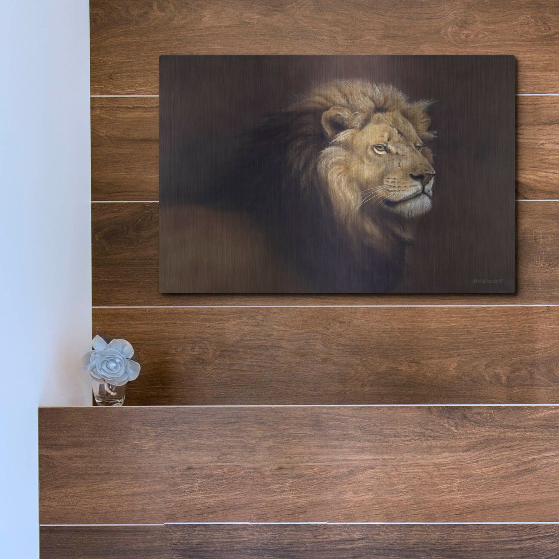 Luxe Metal Art 'Lion Male' by Harro Maass, Metal Wall Art,16x12