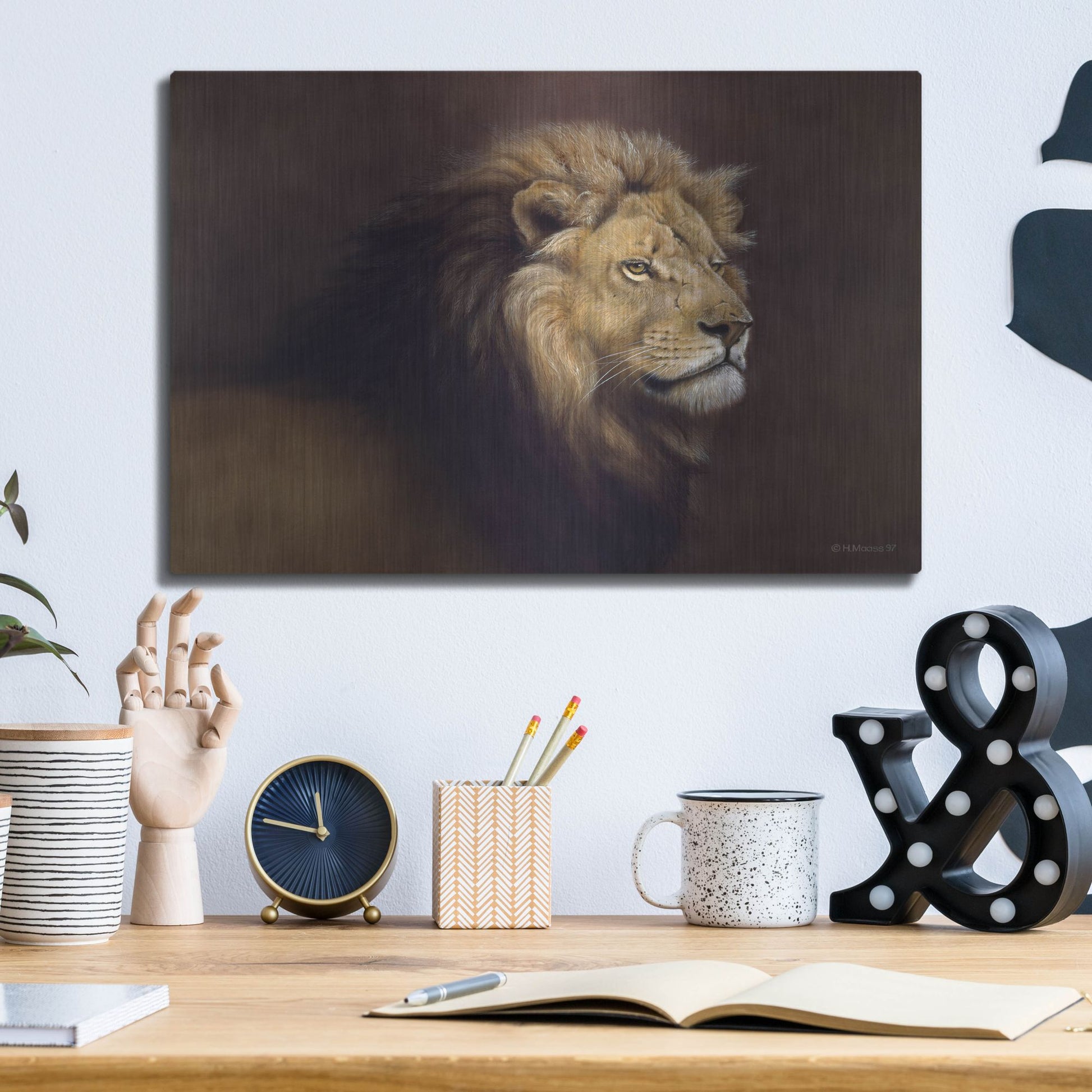 Luxe Metal Art 'Lion Male' by Harro Maass, Metal Wall Art,16x12