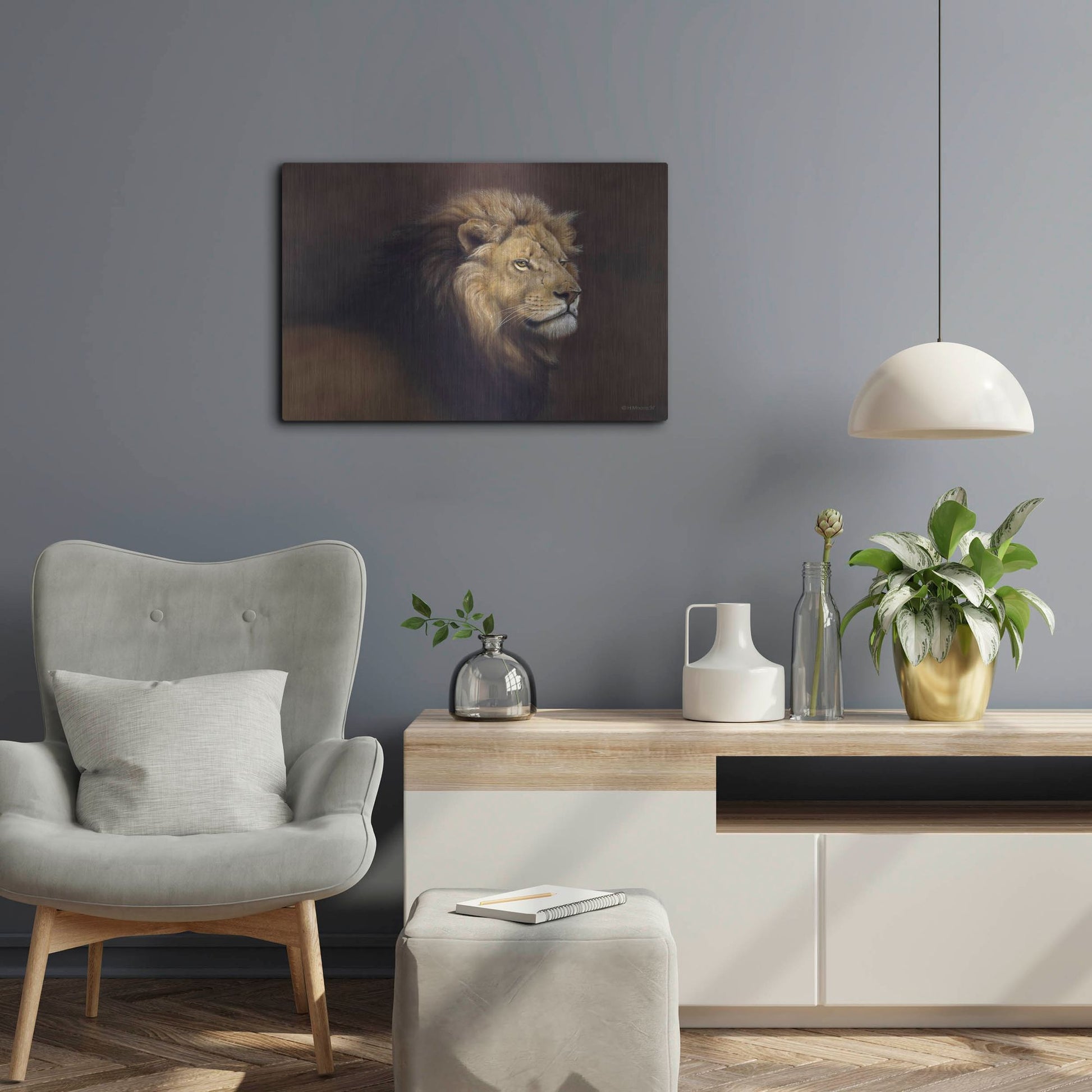 Luxe Metal Art 'Lion Male' by Harro Maass, Metal Wall Art,24x16