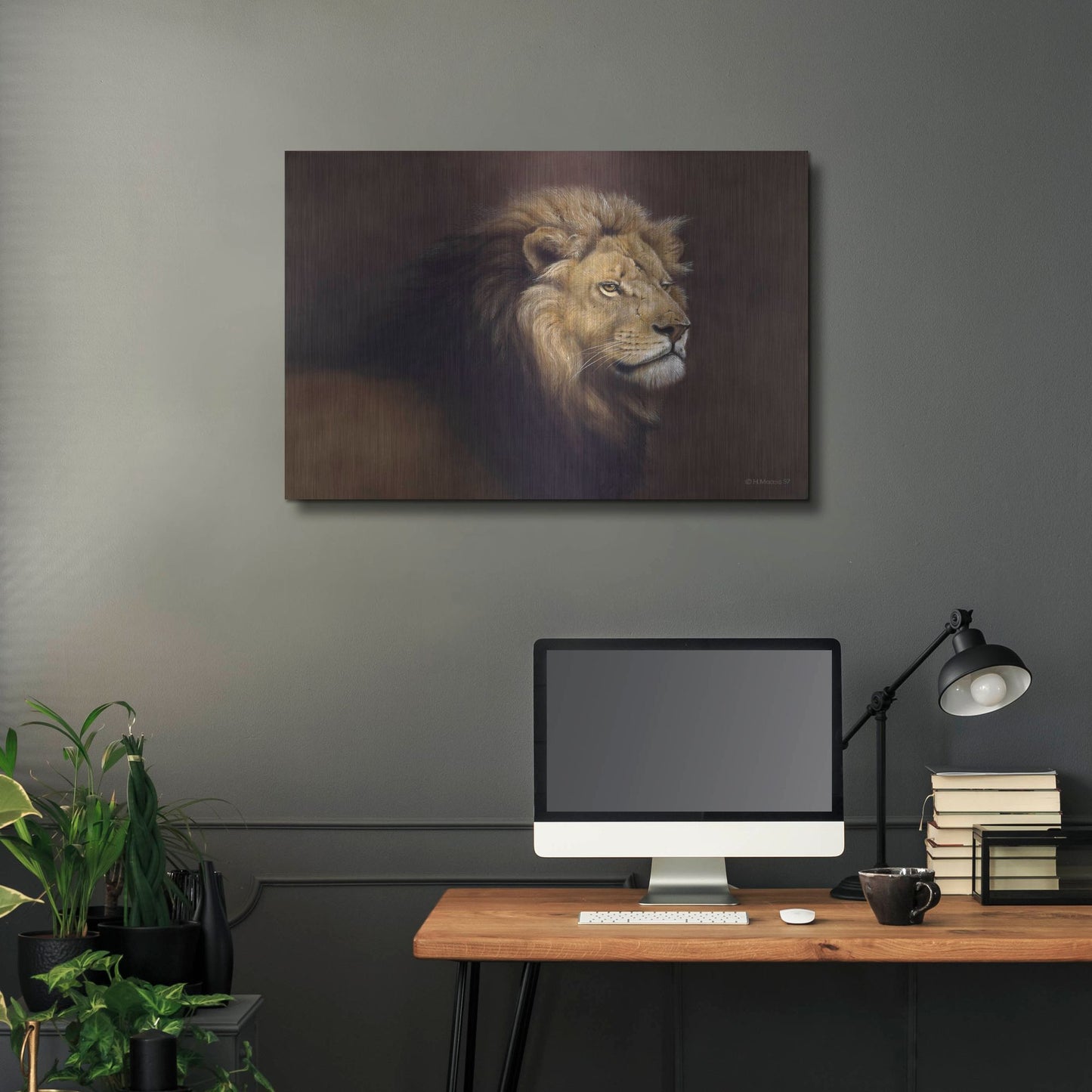 Luxe Metal Art 'Lion Male' by Harro Maass, Metal Wall Art,36x24