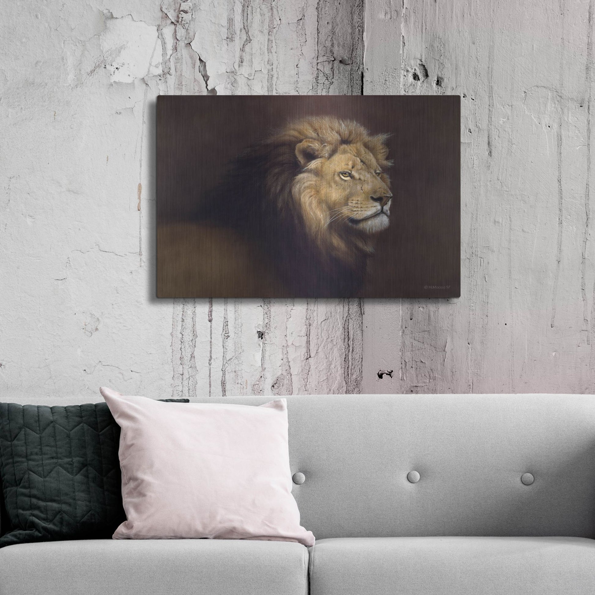 Luxe Metal Art 'Lion Male' by Harro Maass, Metal Wall Art,36x24
