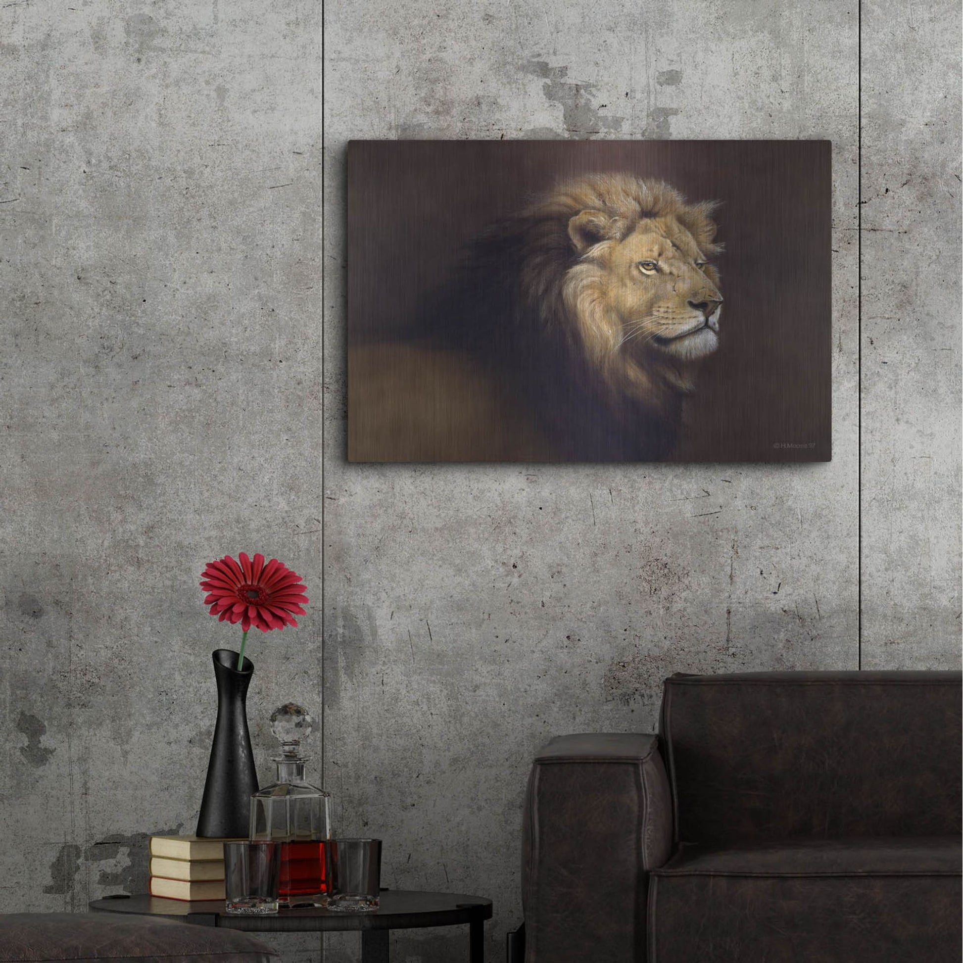 Luxe Metal Art 'Lion Male' by Harro Maass, Metal Wall Art,36x24