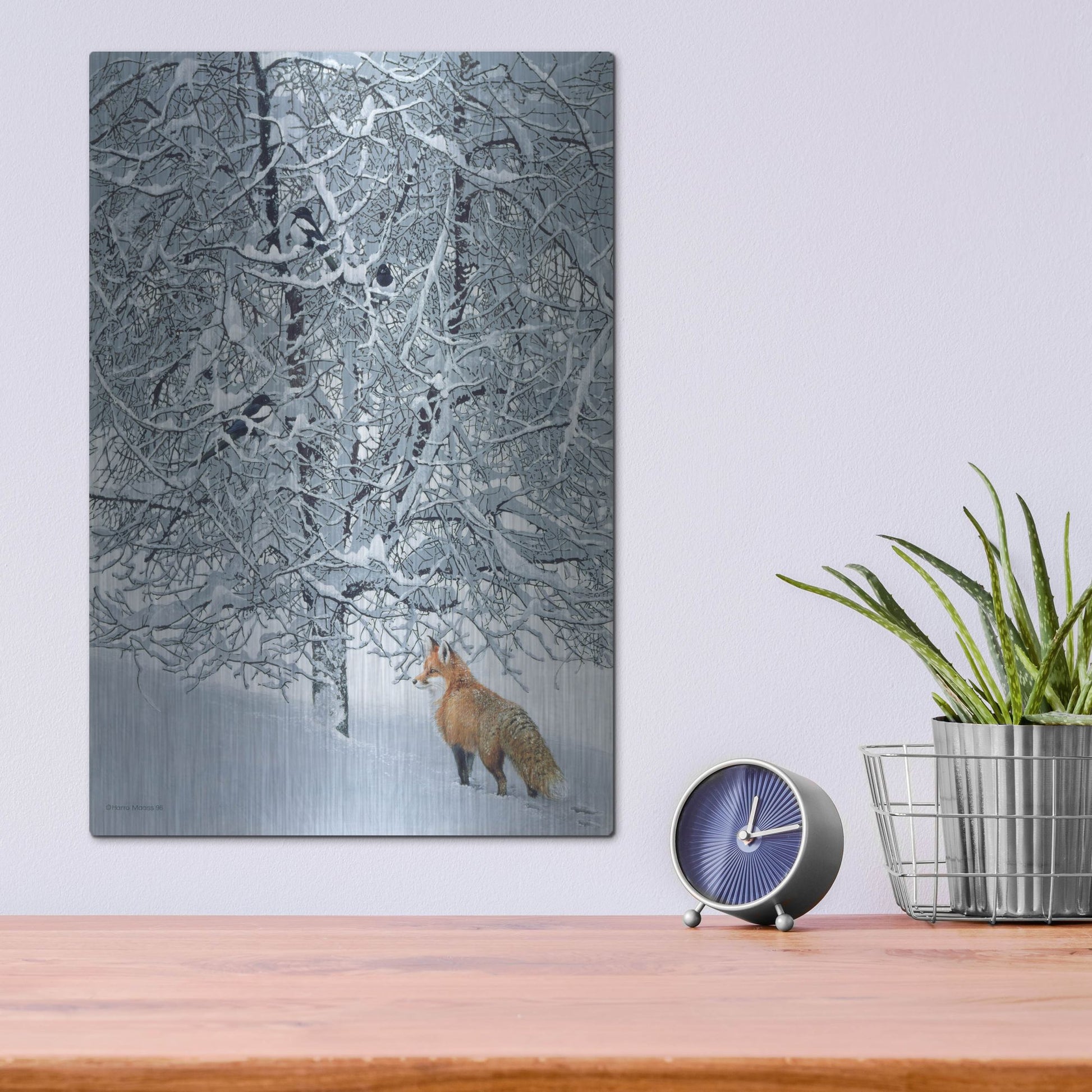 Luxe Metal Art 'Fox In Snow' by Harro Maass, Metal Wall Art,12x16