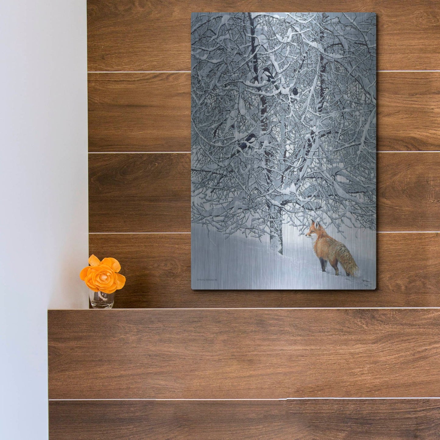 Luxe Metal Art 'Fox In Snow' by Harro Maass, Metal Wall Art,12x16
