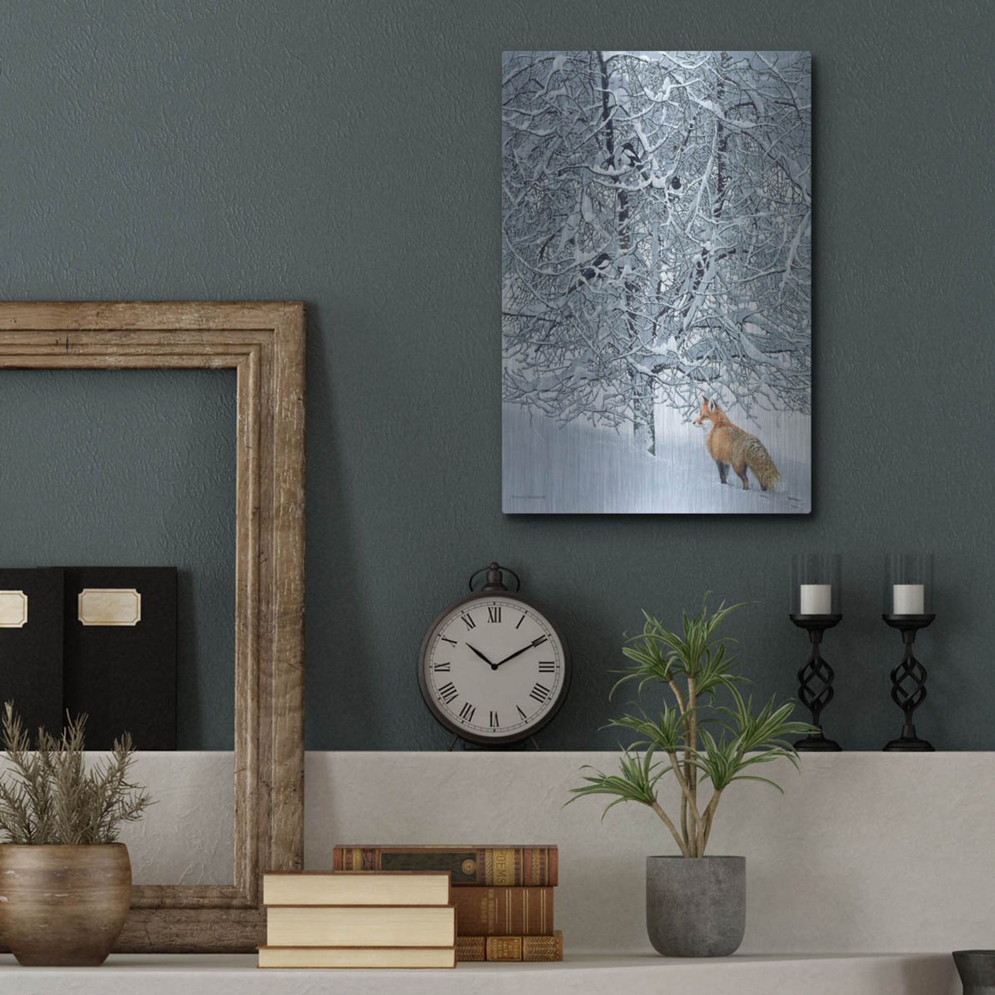 Luxe Metal Art 'Fox In Snow' by Harro Maass, Metal Wall Art,12x16