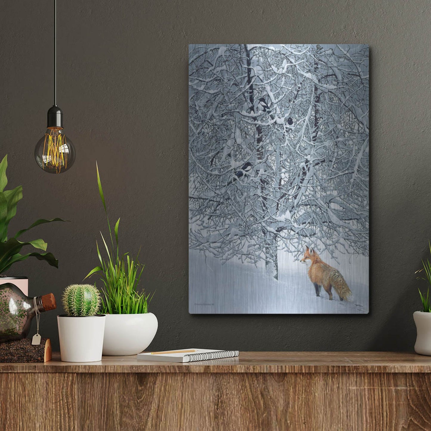 Luxe Metal Art 'Fox In Snow' by Harro Maass, Metal Wall Art,12x16