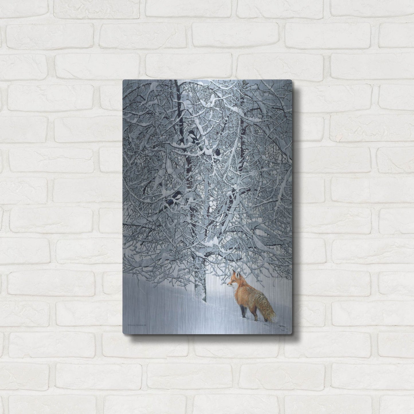 Luxe Metal Art 'Fox In Snow' by Harro Maass, Metal Wall Art,16x24