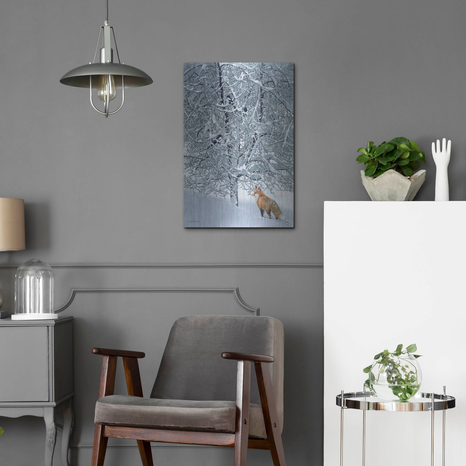 Luxe Metal Art 'Fox In Snow' by Harro Maass, Metal Wall Art,16x24