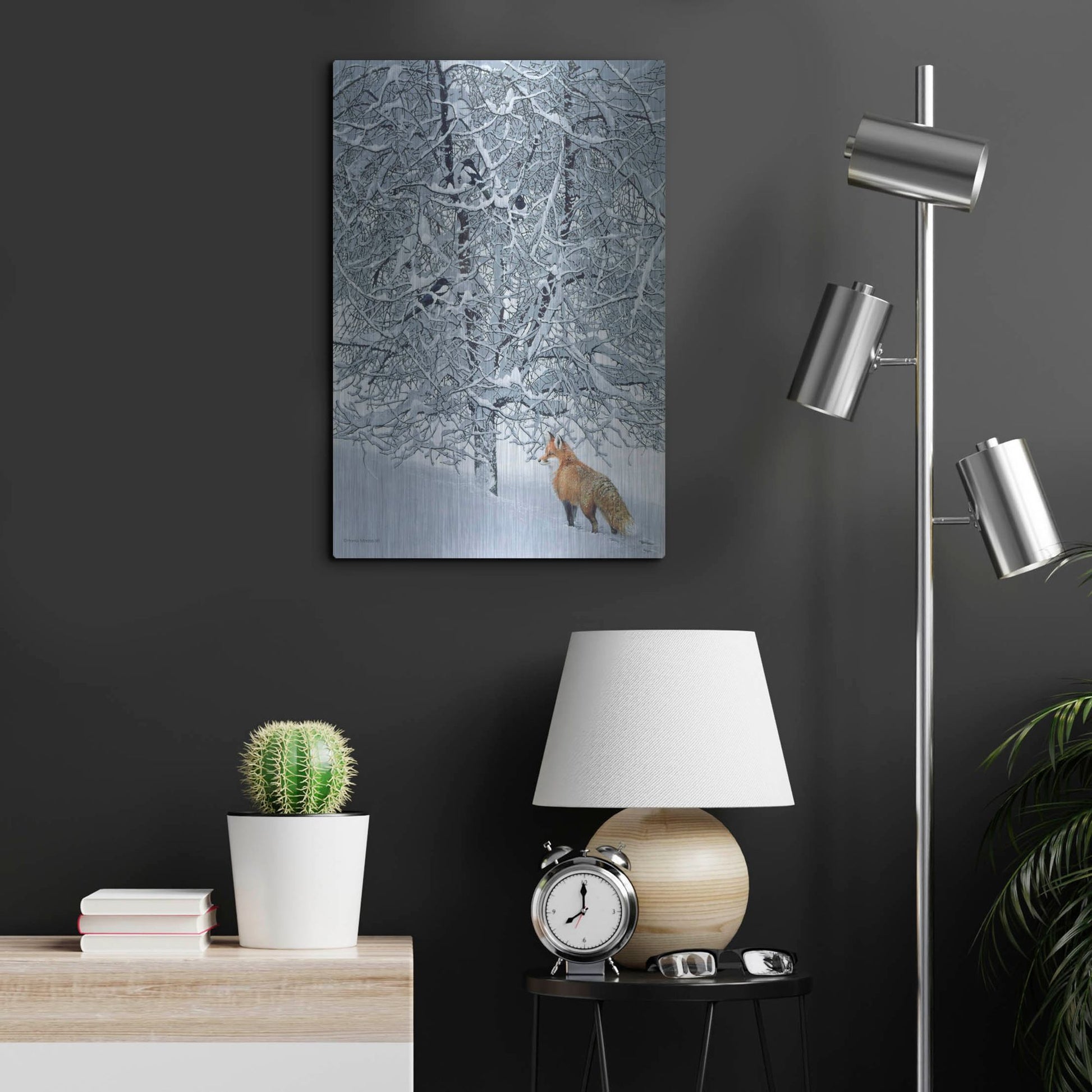 Luxe Metal Art 'Fox In Snow' by Harro Maass, Metal Wall Art,16x24